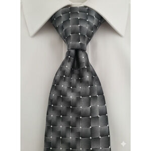 Pierre Cardin black white geometric silk tie - 57.5"